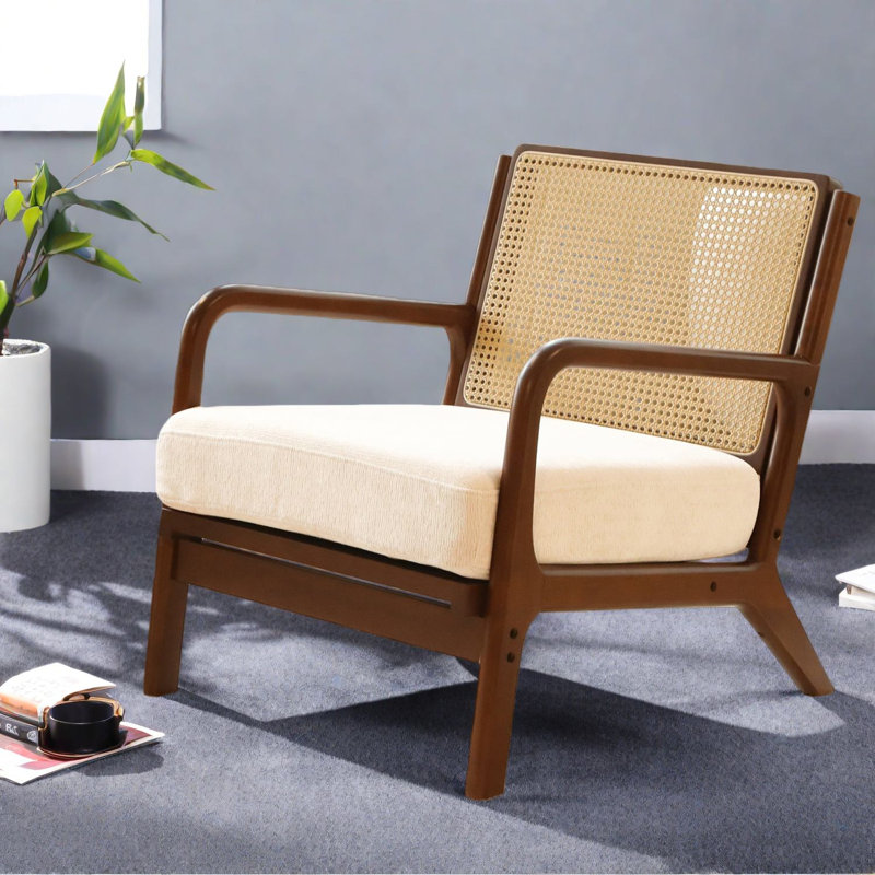 Chaise d'appoint moderne avec pieds en bois massif, tissu blanc confortable pour la détente à la maison