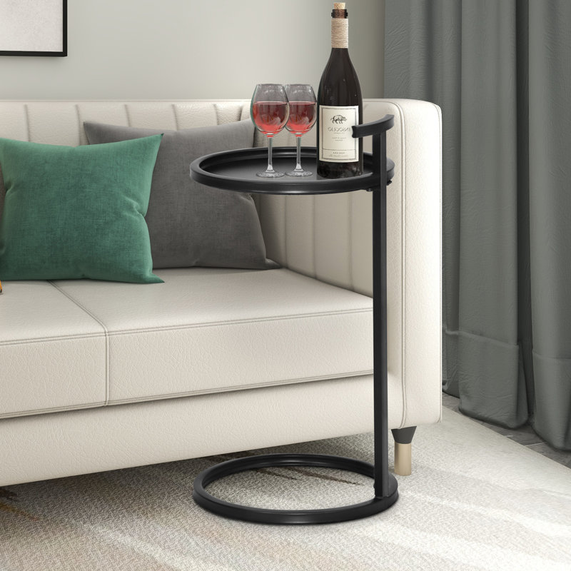 Auzie Iron Tray Top C Table End Table, Black, 14" Dia