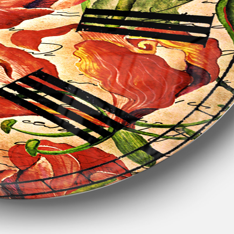 Motif de fleurs rouges sans soudure - horloge murale traditionnelle, Surdimensionné
