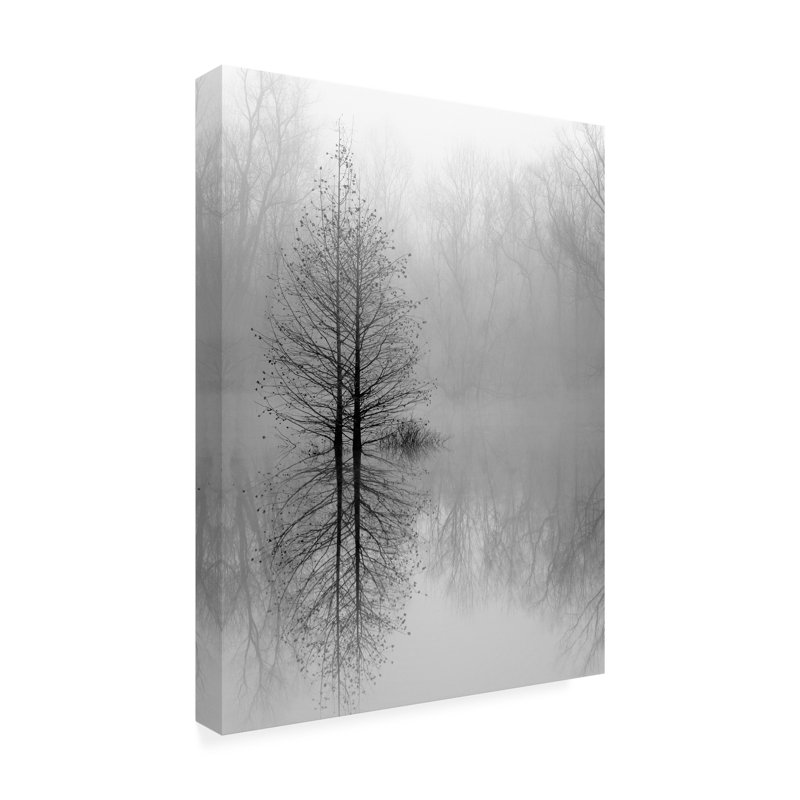 «Lake Trees In Winter Fog» sur toile, H 19 po x l 14 po x P 2 po