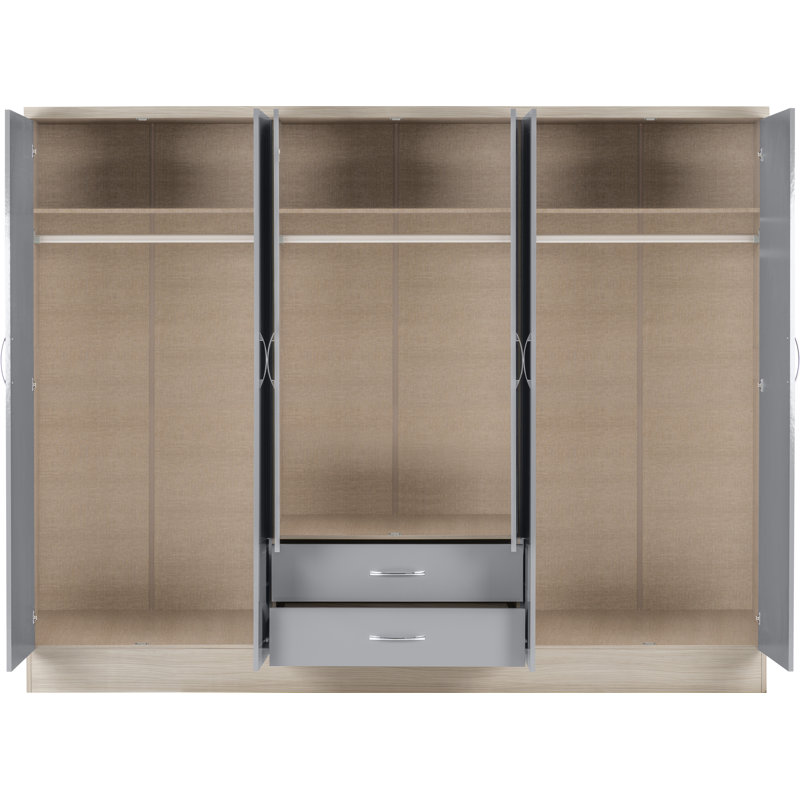 Cascio 6 Door Wardrobe, Grey Gloss