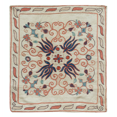 100% Silk Suzani Cushion Cover, Decorative Hand Embroidered Lace Pillow, Pillowcase. 19x21 in