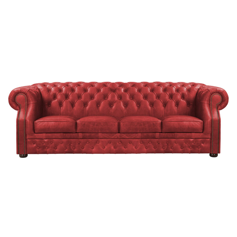 Tanesia 4 Seater Genuine Leather Sofa, 80cm H x 200cm W x 90cm D, Red