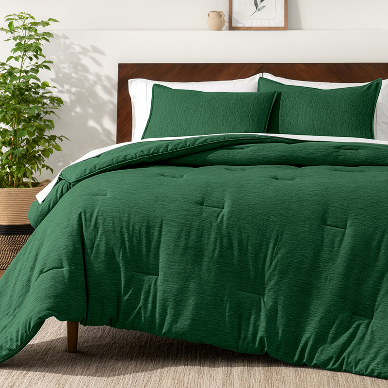 Bare Home Heathered Comforter Set - Ultra-Soft - Goose Down Alternative - All Season Warmth, Heather Forest Green