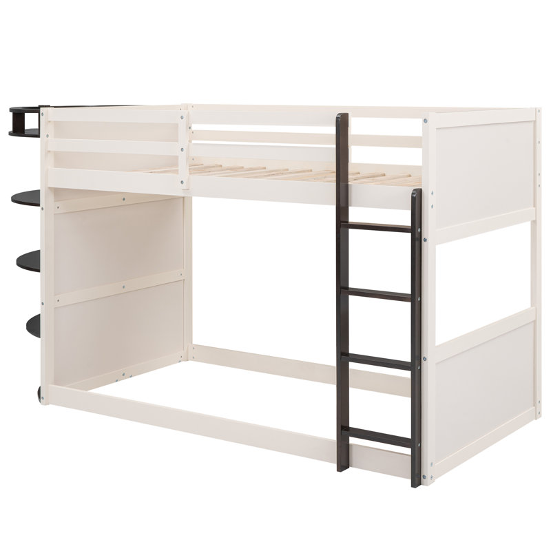 Lit superposé simple au-dessus de simple avec tablettes Riey par Sunside Sails, Espresso/blanc