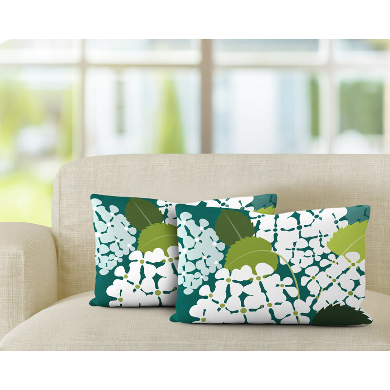 Floral Outdoor Reversible Throw Pillow, Emerald