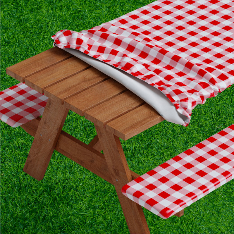 Vinyl Gingham 3 Pcs Tablecloth, 60'' L x 30'' W, Red