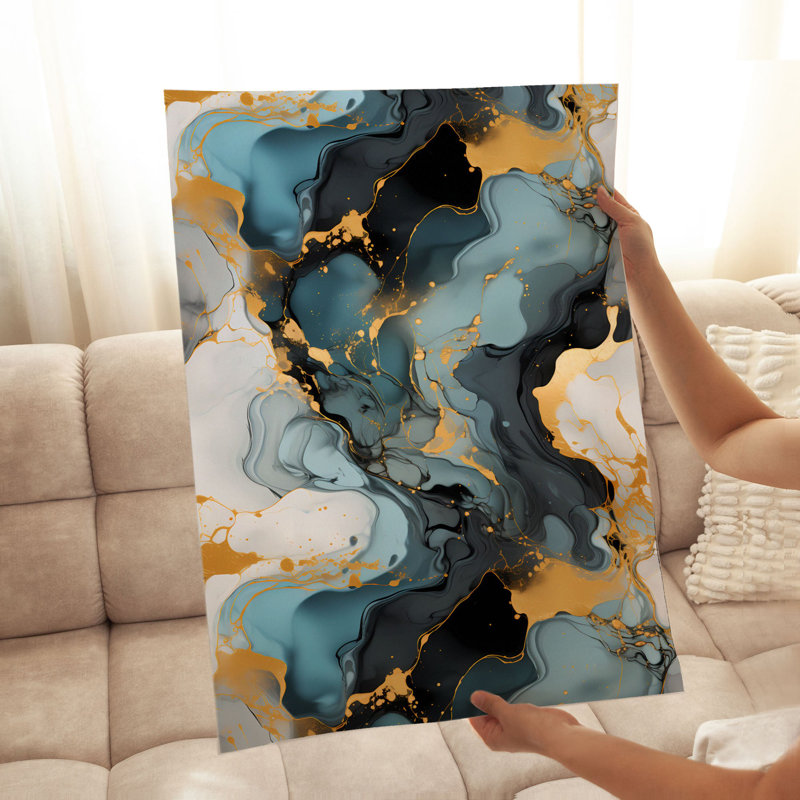 Abstrait gris et or brossé IV, reproduction d'art moderne sans cadre, H 30 po x l 20 po
