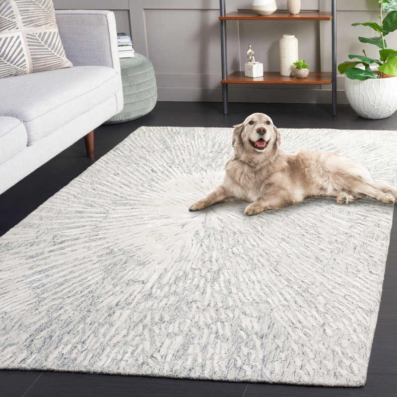 Soho Hand Tufted Wool/Viscose/Cotton Abstract Rug in Ivory/Grey, Rectangle 5' x 8'