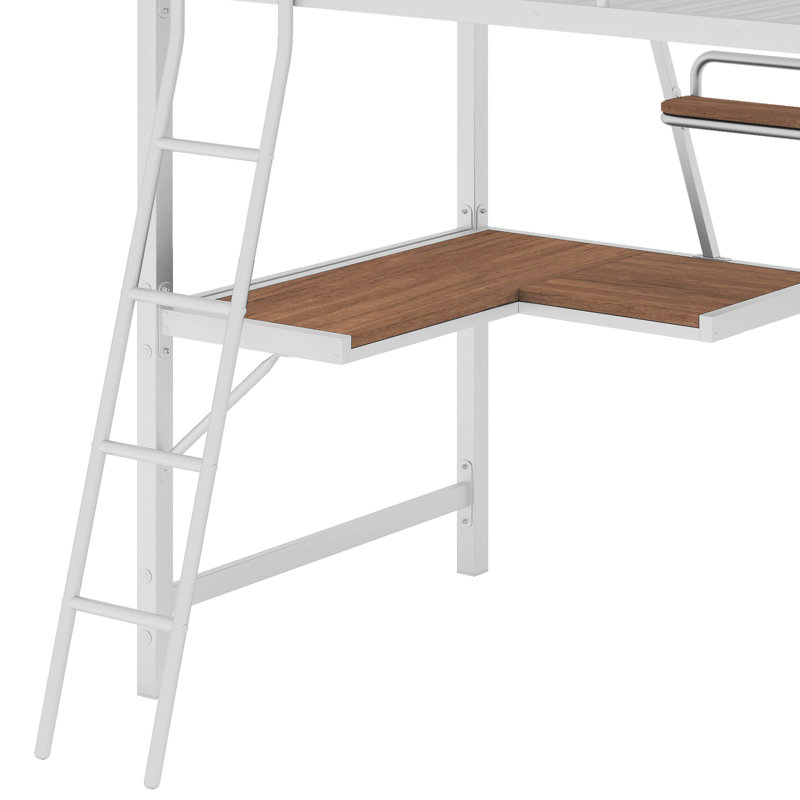 Alph Kids  Loft Bed with Desk and Shelf, Twin, Silver