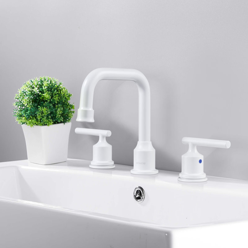 Robinet de salle de bain à large entraxe avec bonde, Blanc