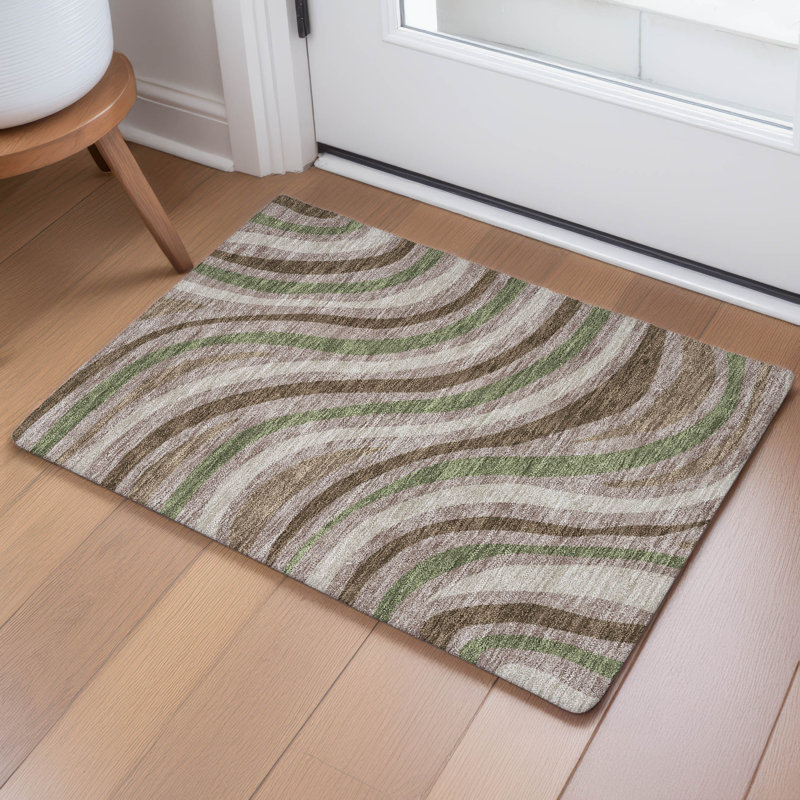 Machine Washable Indoor/Outdoor Chantille ACN2490 Stripes Rug, 1'8" x 2'6", Chocolate