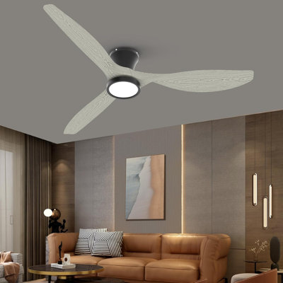 Jacara 52" Flush Mount Ceiling Fan with LED Light & Remote Black with White Oak