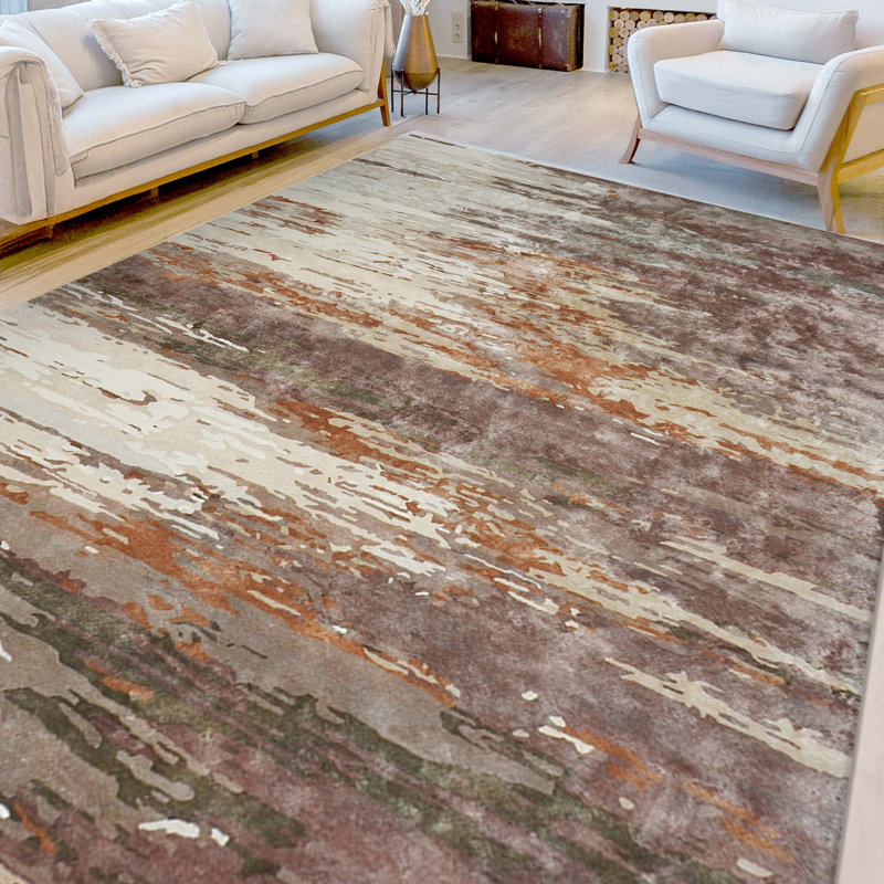 Tapis abstrait gris noué à la main Trenton, Rectangle 9 pi 9 po x 13 pi 9 po