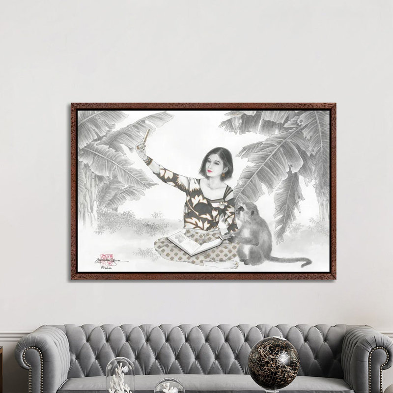 Monkey BFF - Painting on Canvas, 152.5 cm H x 101.5 cm W, Classic Brown Wood Framed