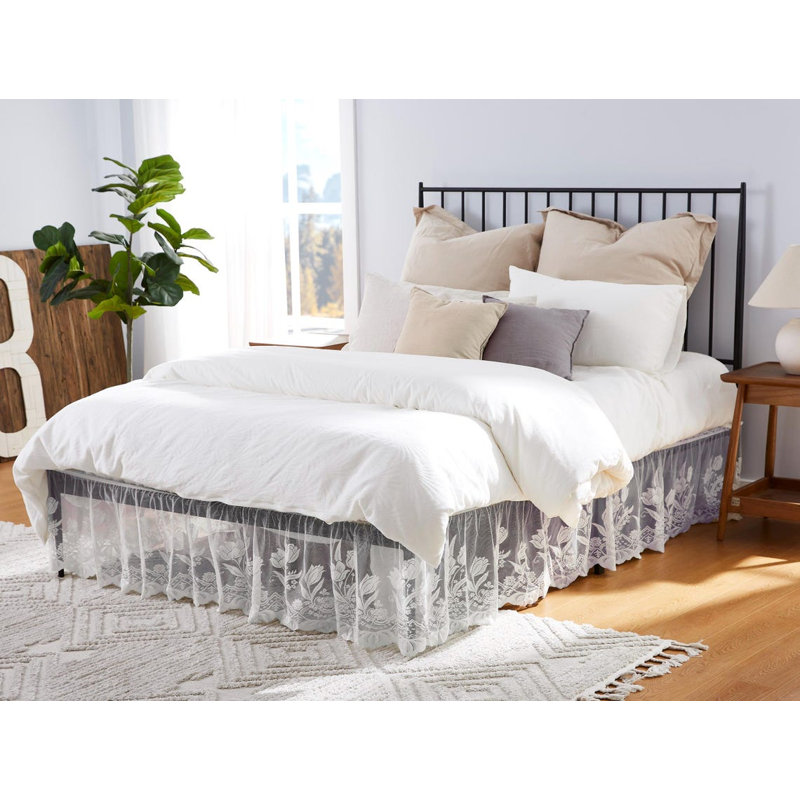 Lace Bed Skirt For Farmhouse Or Victorian Bedding. Dust Ruffle Bed Skirt For Any Bedroom Decor, White, Queen