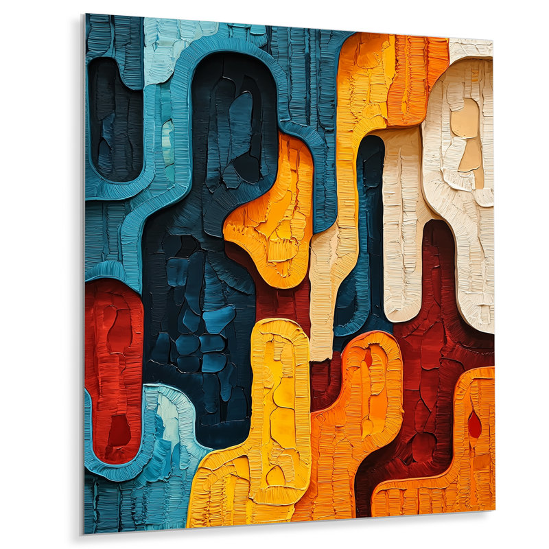 Urban Jazz transitionnel, collage bleu et jaune III - Impression transitionnelle moderne sur métal, H 20 po x l 12 po