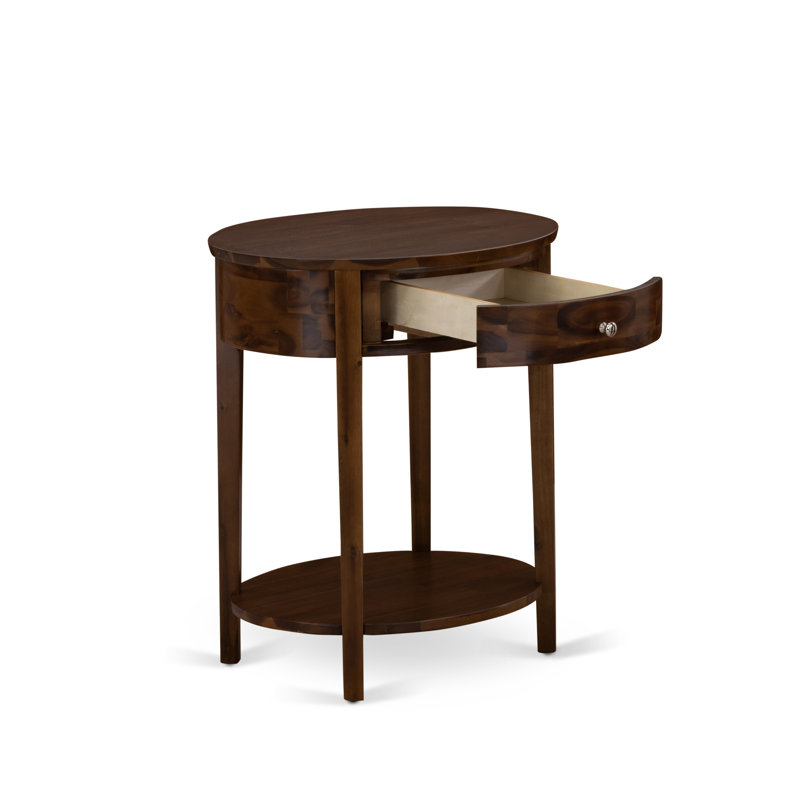 Wooden Nightstand with 1 Wooden Drawer, Stable and Sturdy Constructed - Antique Walnut Finish, Antique Walnut