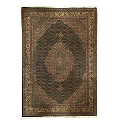 Hand-Knotted High-Quality Green and Beige Area Rug