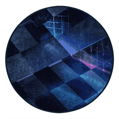 Soft Plush Dahill Retro Checkered Area Rug in Blue – Navy Binding