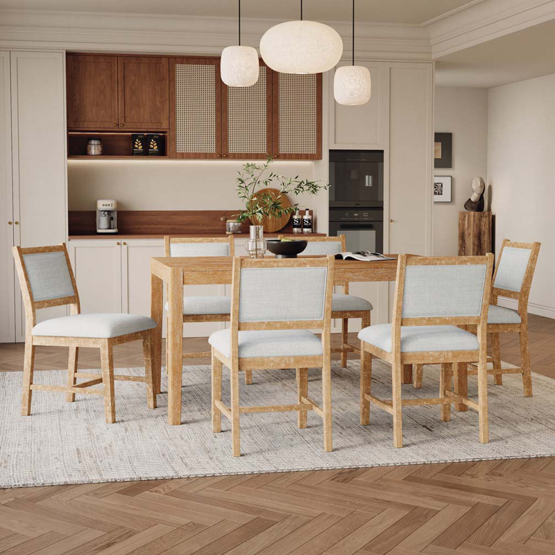 Ensemble de table de salle à manger 7 pièces pour 7 personnes, Beige / Naturel, Naturel