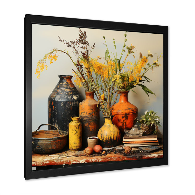 Art mural jaune Boho, H 30 po x l 30 po x P 1,5 po, Cadre simple noir
