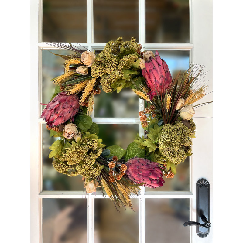 Pumpkin Spice & Everything Nice 26" Fall Wreath with Queen Anne's Lace, Lilacs, Banksia and Wheat, Pink
