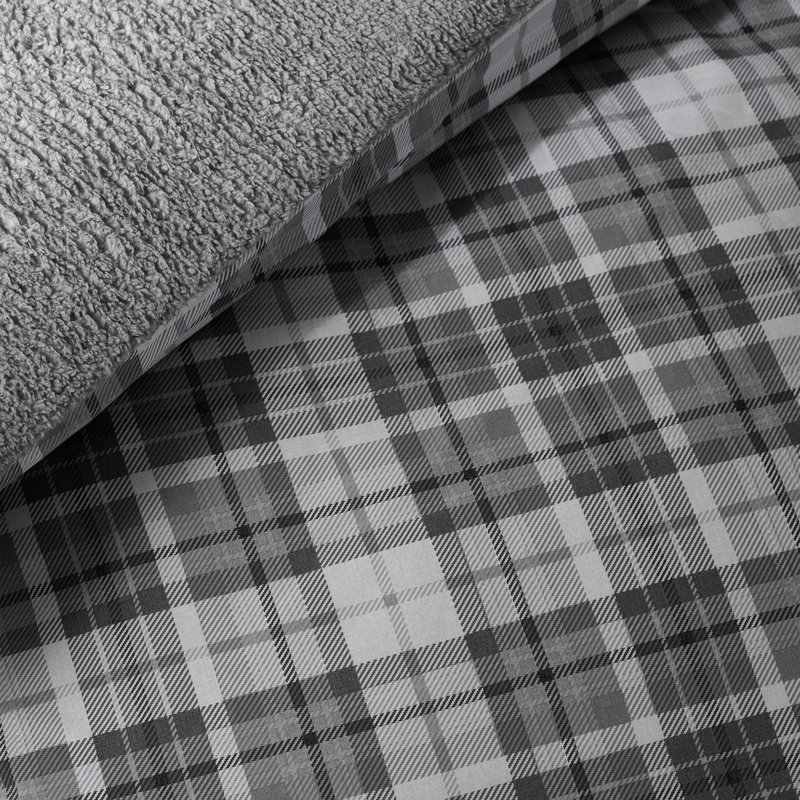 Cosy Sherpa Check Duvet Cover Set, Single Duvet Cover Set + 1 Standard Pillowcase, Grey