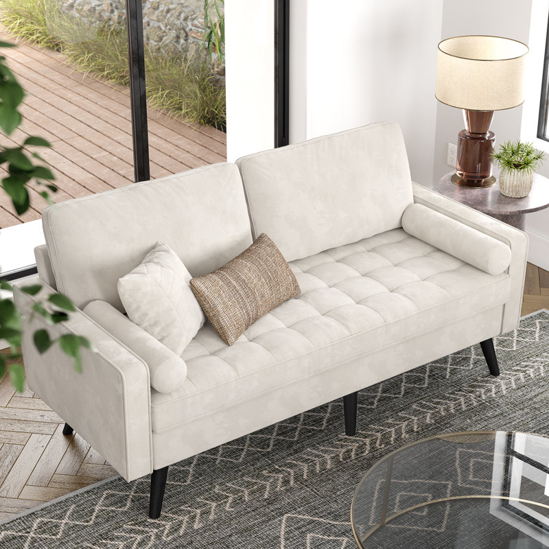 Canapé à accoudoirs carrés en velours 70 po Brumback, Beige