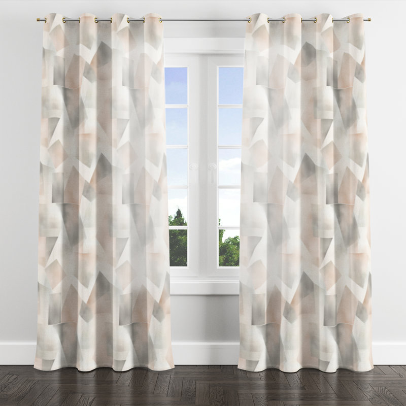 Rideaux obscurcissant Modern Room - Rideau à œillets à géométrie délavée rose - 1 panneau, L 52 po x L 63 po, Œillets dorés
