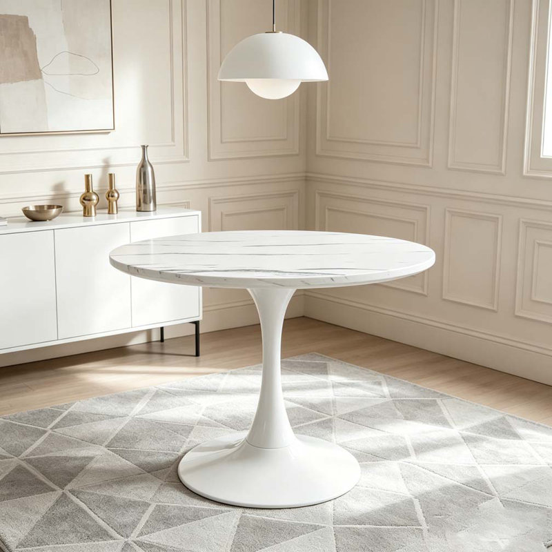 Table de salle à manger moderne, Marbre blanc, 29.1'' H X 23.6'' W X 23.6'' D