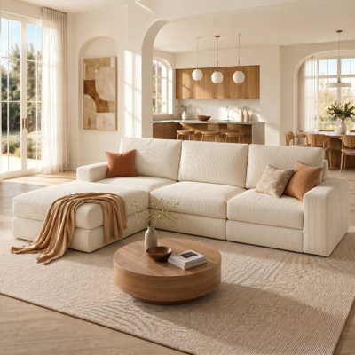 Boneless L-Shape Sectional Couches, Oversized Sofa and Ottoman Set, Deep Seat, No Assembly