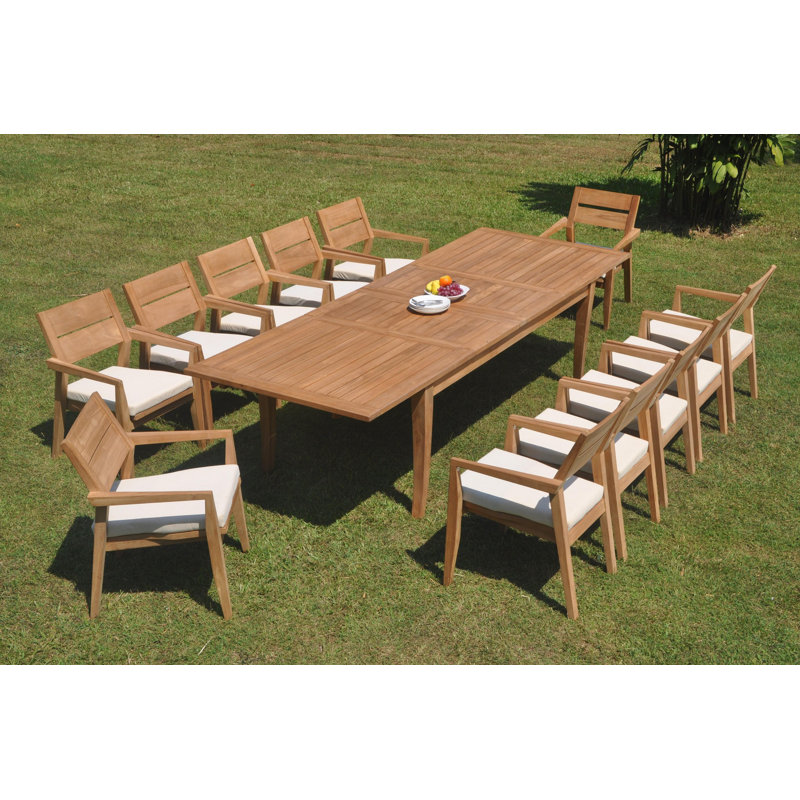 Haywa 8 - Person Teak Wood Patio Dining Set with Rectangular Table, 12