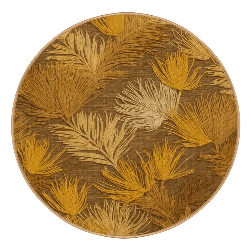 Machine Washable Botanical Brown Area Rug, Round 5'