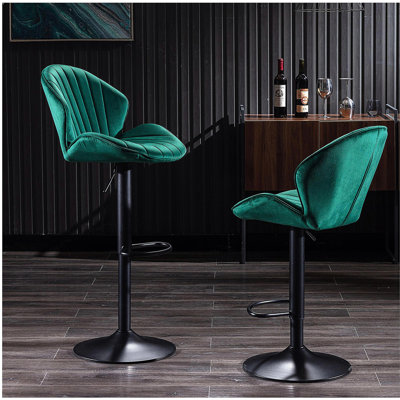 Ensemble de tabourets de bar - Tabouret réglable en hauteur avec dossier et repose-pieds, adapté à la cuisine, au bar - Vert