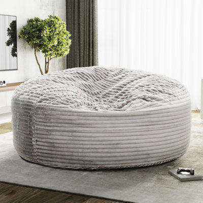 Fauteuil à billes surdimensionné en mousse viscoélastique grise avec tissu doux pour salon contemporain luxueux, L 72 po x l 72 po remplissant et relaxant dans la pièce, profondeur de 72 pouces