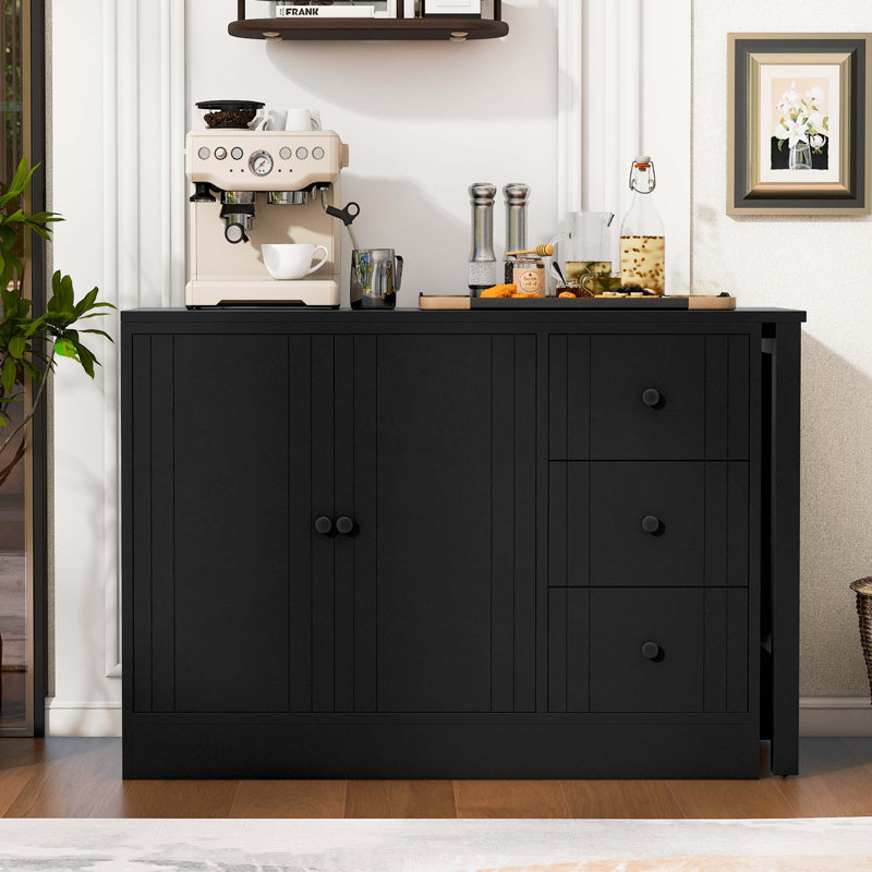 Buffet 89,7 po en bois avec table extensible, armoire de rangement multifonctionnelle avec 2 portes et 3 tiroirs, pour salon, bureau, vestibule et cuisine