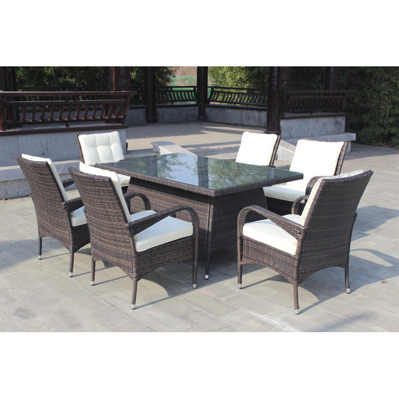 6 - Person Wicker Patio Dining Set with Rectangular Table , Cushions Included