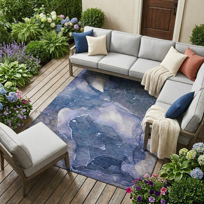 Tapis extérieur lavable antidérapant bleu 10 pi x 14 pi