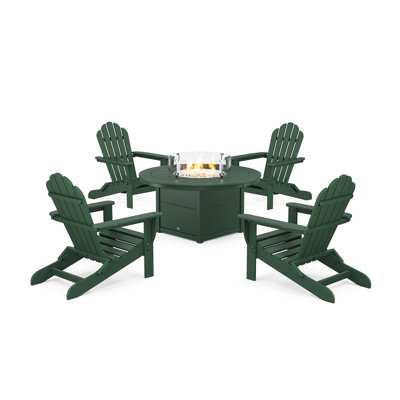 5-Piece Monterey Bay Folding Adirondack Conversation Set with Fire Pit Table