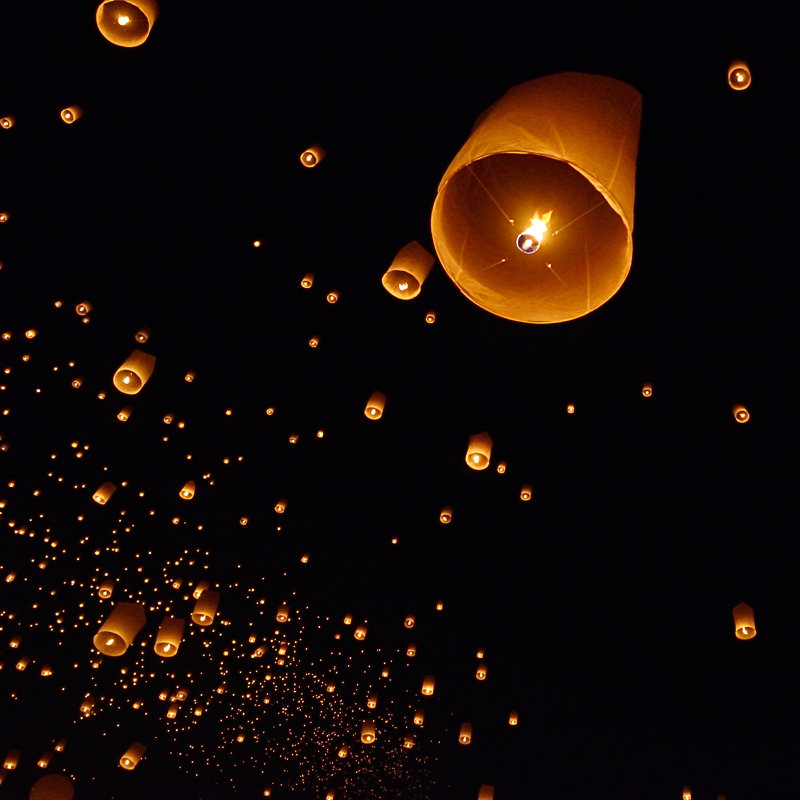A Beautiful Floating Lantern In A Night Sky by Pixbox77 - Wrapped Canvas Print, 76cm H x 76cm W