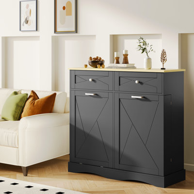 Tilt Out Trash Can Cabinet 12 Gallon, Hidden  Kitchen Can Cabinet with Drawers, Kitchen Island Kitchen Pantry with Trash Can Storage, Tilt Out Laundry Hamper Cabinet