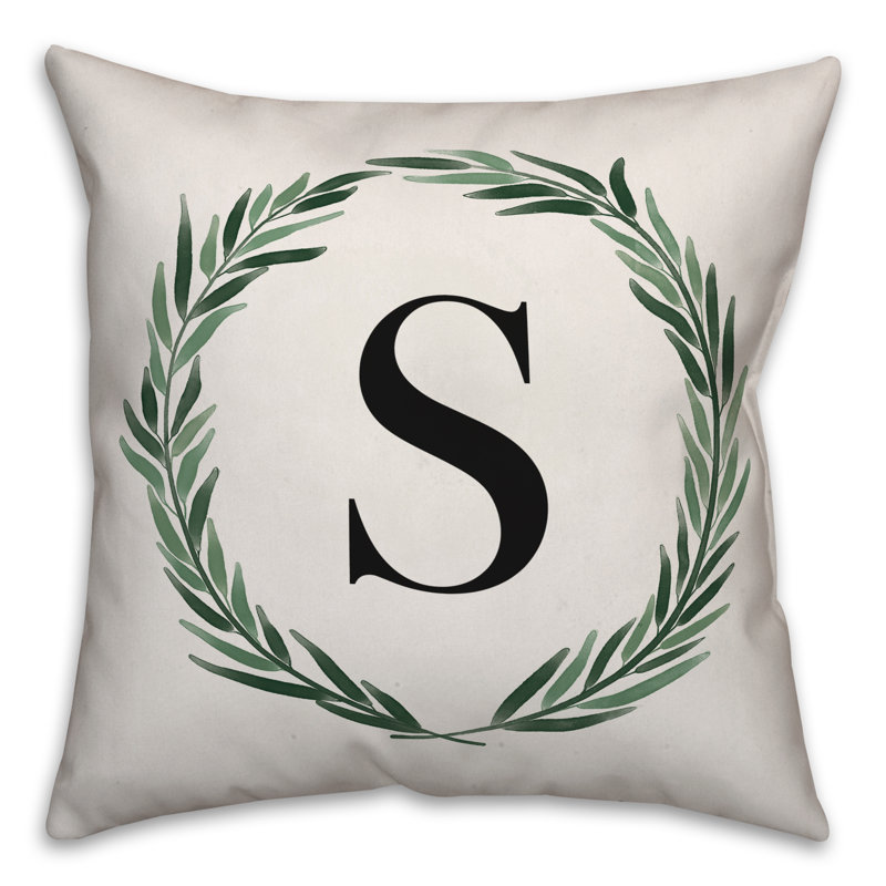 Monogramme de couronne de verdure aquarelle - housse de coussin carré X et insert, S