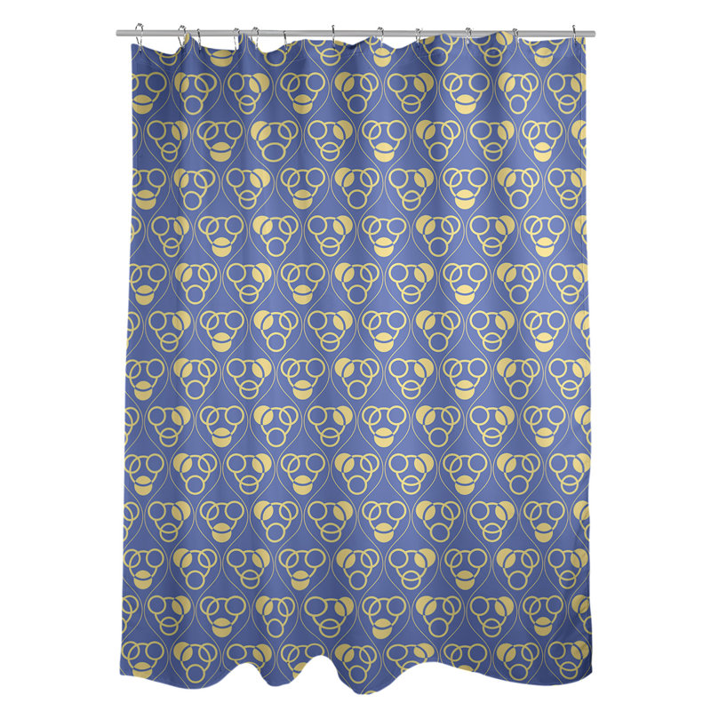 Rideau de douche simple cercles et vagues classic, Bleu / Jaune