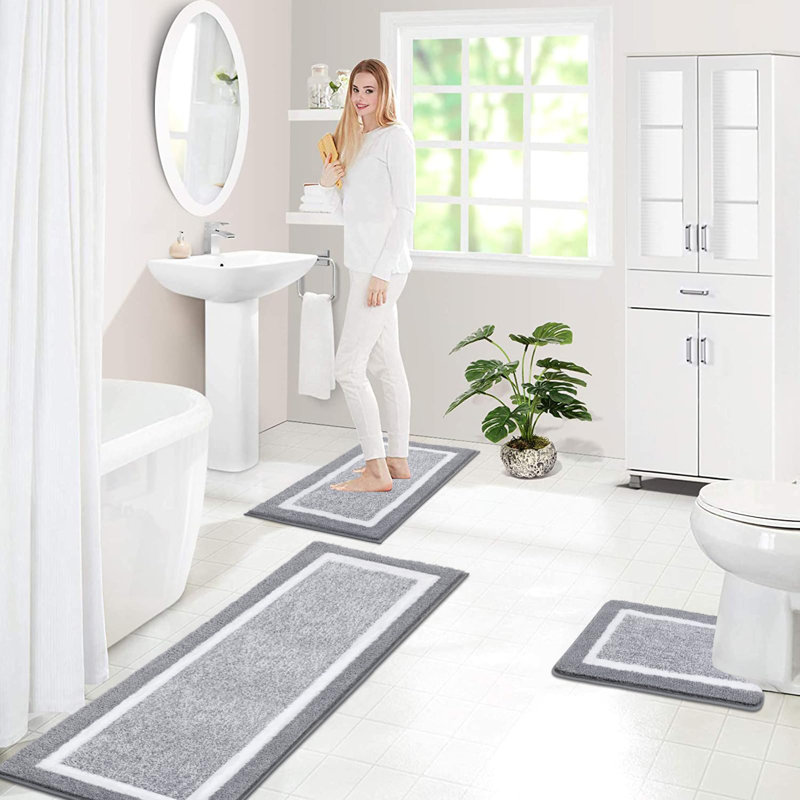 Ultra Soft 3-Piece Set Rectangle Bath Rug, Light Grey