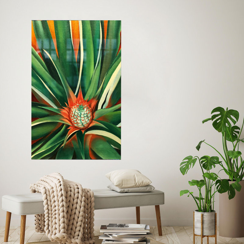 Impression sur verre avec motif floral inspiré de Georgia O'keeffe, parfaite pour la décoration intérieure et les collectionneurs d'art mural