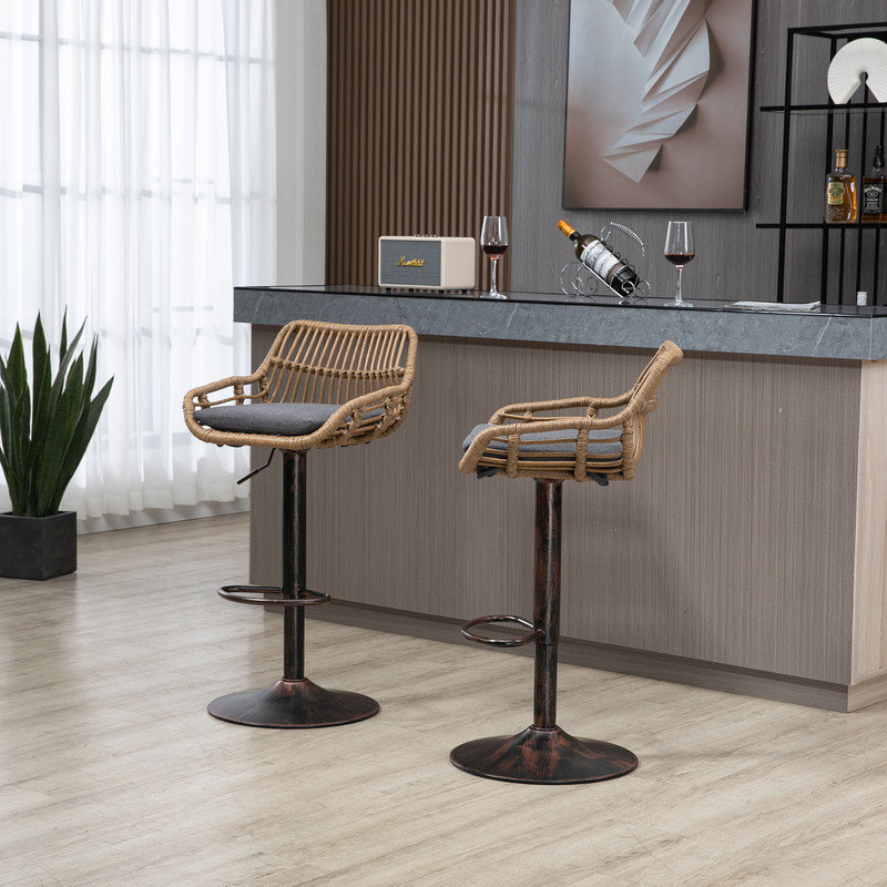 Ensemble de 2 tabourets de bar modernes pivotants avec repose-pieds pour cuisine et salle à manger (gris), Gris