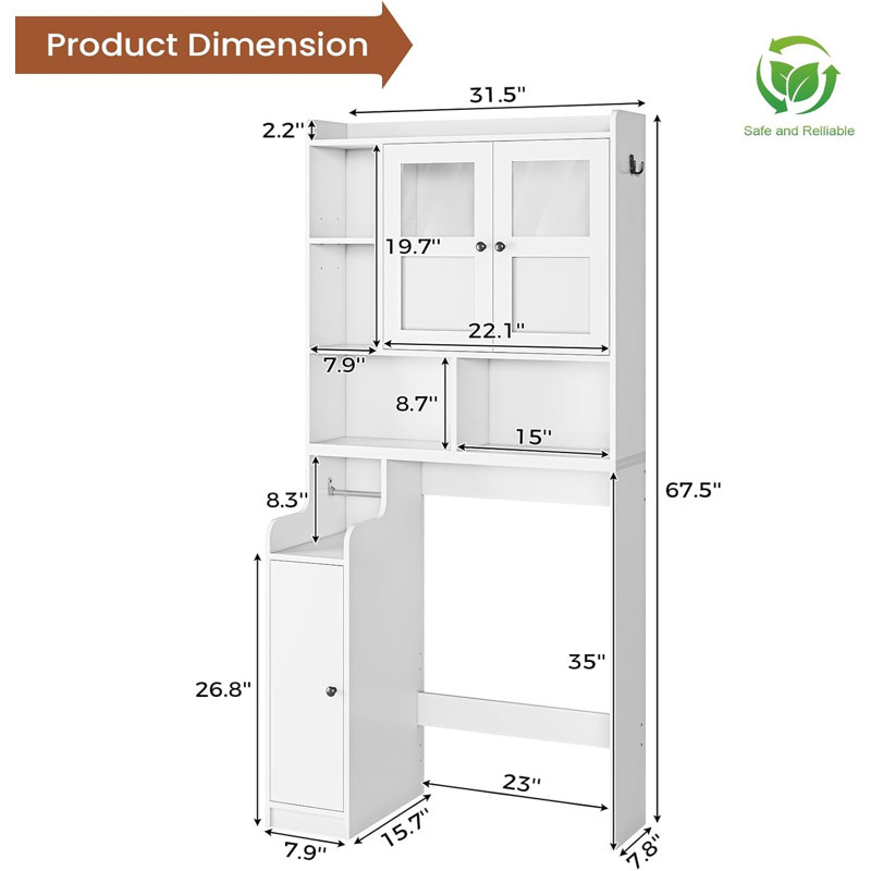 Over The Toilet Storage Cabinet, Farmhouse Rattan Bathroom Cabinet, Over Toilet Bathroom Organizer With Rattan Barn Doors & Toilet Paper Holder Stand, For Bathroom, Restroom, Laundry