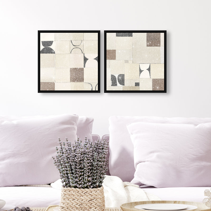 Boho Tiles Set Abstract Canvas Print by Oliver Gal, Black Frame, 12 x 12, 13" H x 13" W, Black Floater Frame