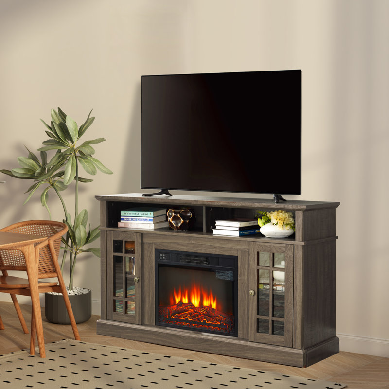 Crédence de rangement avec foyer Robena incluse, Gris